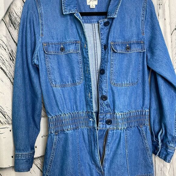 J. Crew Blue Jean Cinched Waist Denim Jumpsuit Size 6 - Picture 13 of 13